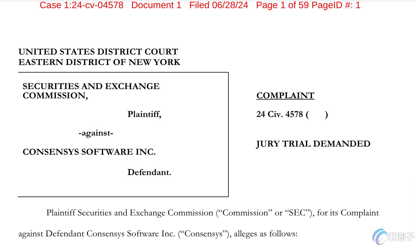 SEC诉Consensys的起诉书